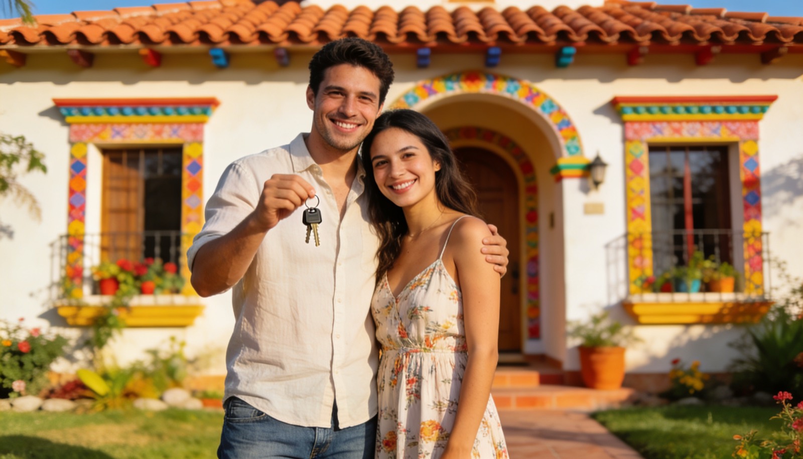 Pareja joven recibiendo las llaves de su primera casa en Mazatlán