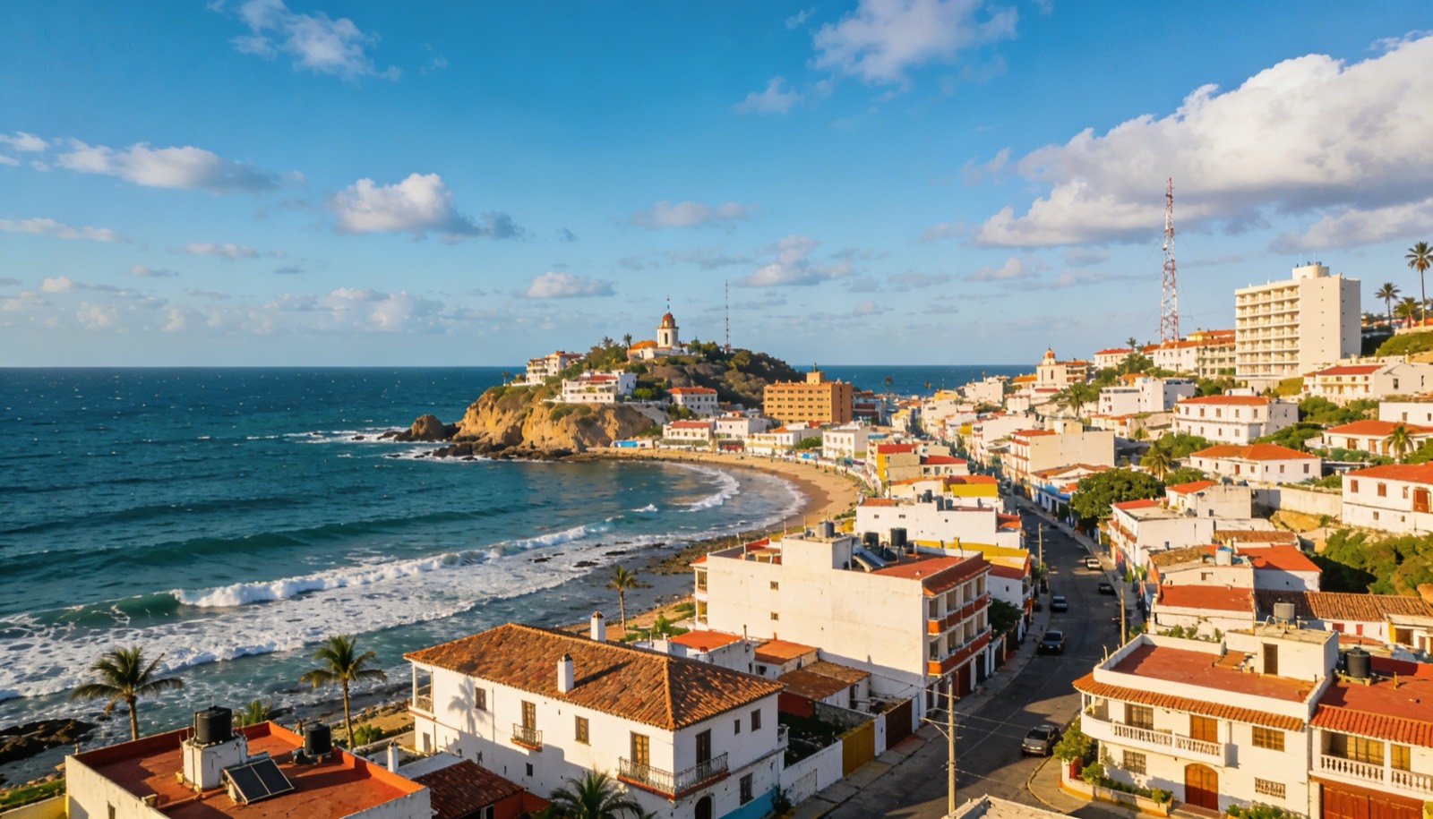 Vista de Mazatlán con desarrollos residenciales y costa al fondo
