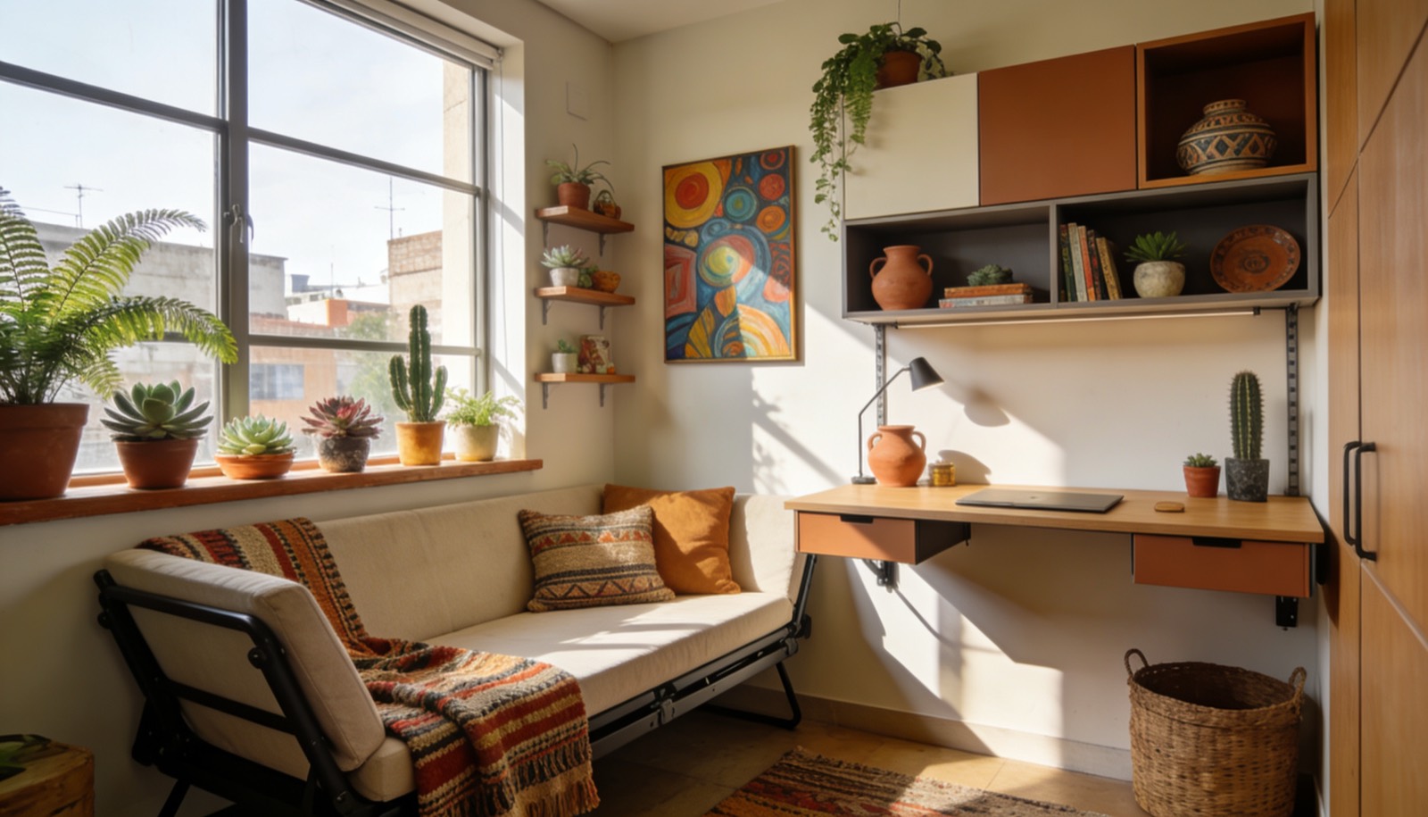Interior acogedor de un departamento pequeño y moderno en Mazatlán