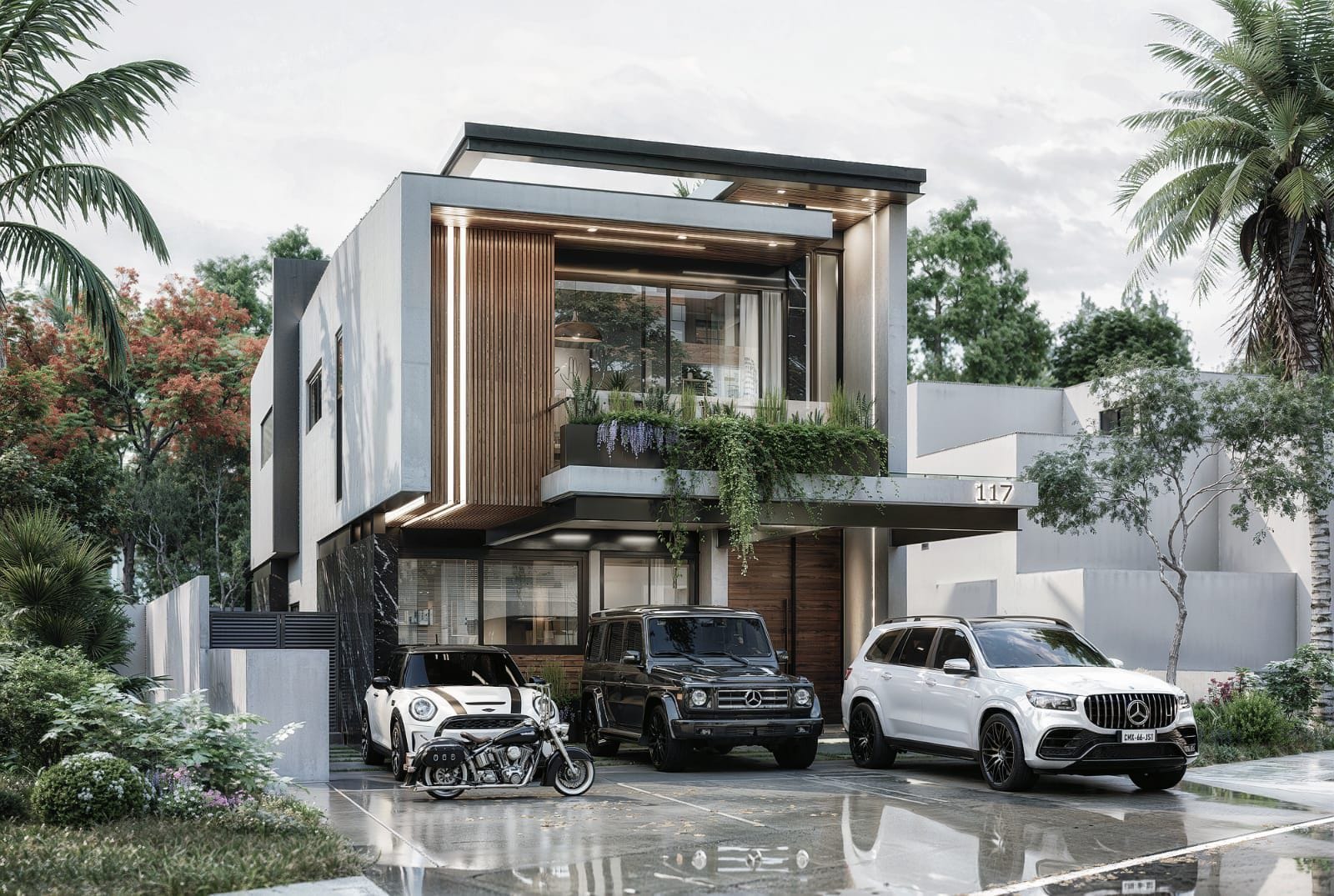 Acceso y cochera para tres autos de la casa en venta en Paraíso Marina Mazatlán
