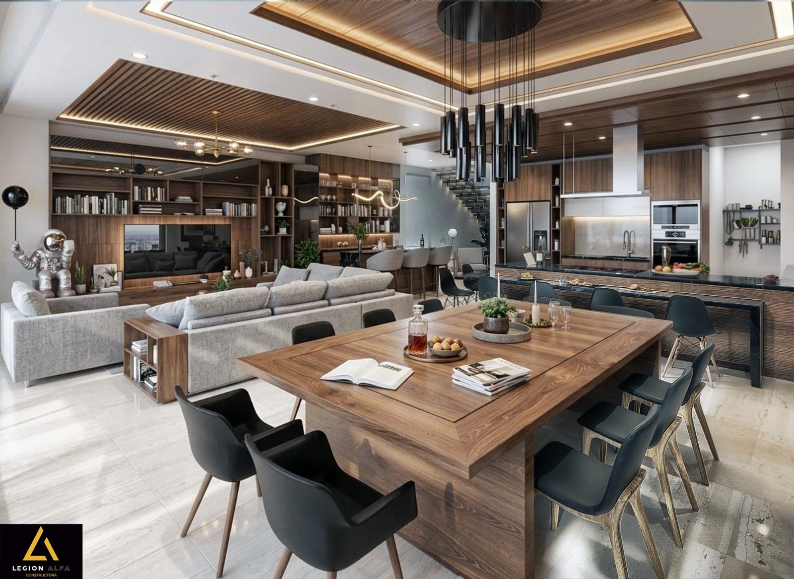 Comedor con acabados de madera en casa de Paraíso Marina Mazatlán