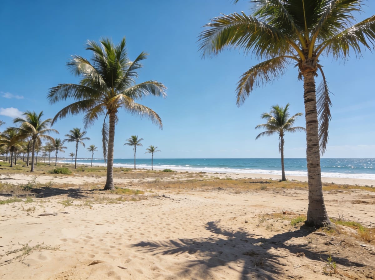 Terreno costero frente al mar en Nuevo Mazatlán con vista al océano y palmeras